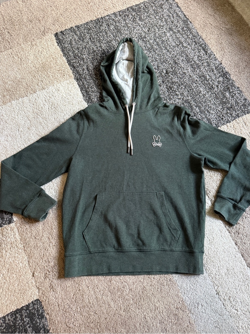 Psycho Bunny Men’s Dark Green Small Hoodie with Signature Logo-